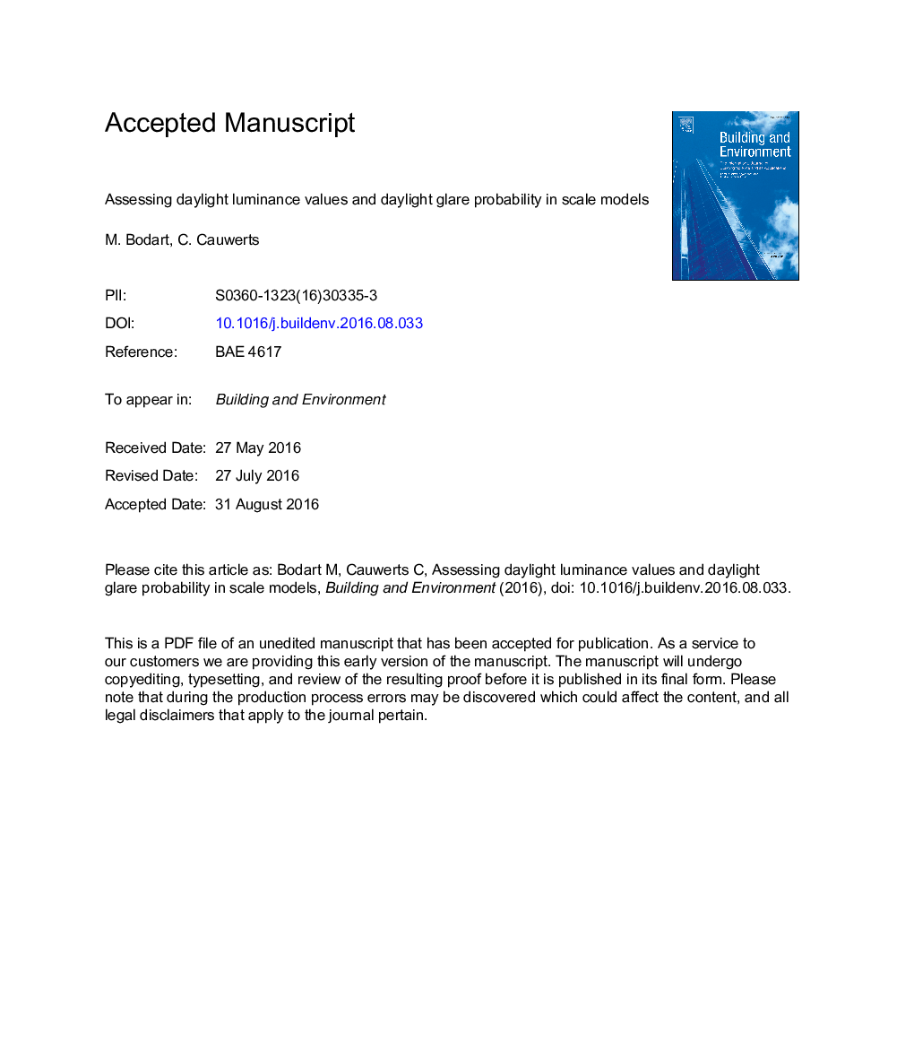 Assessing daylight luminance values and daylight glare probability in scale models