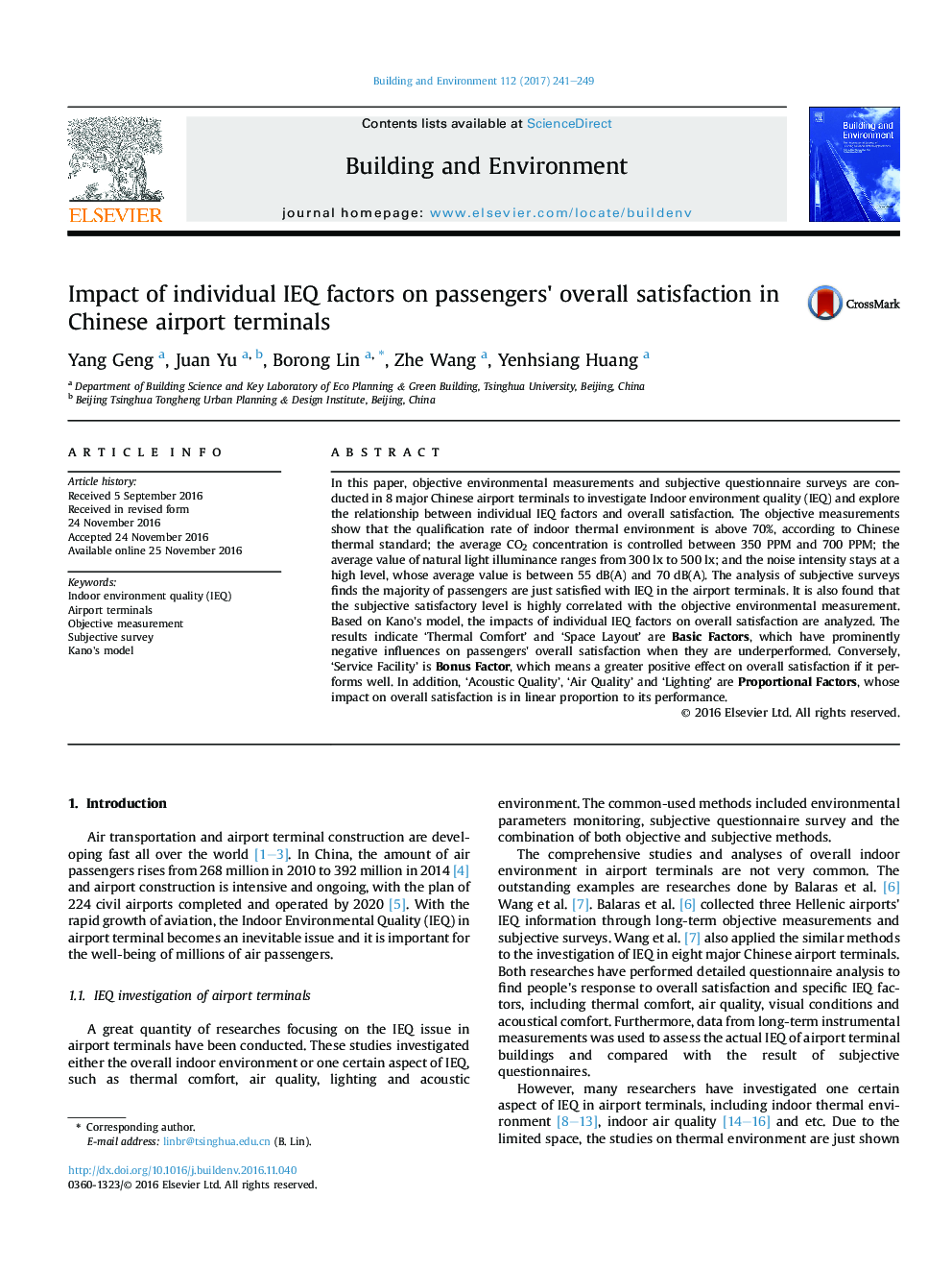 عکس صفحه اول مقاله: Impact of individual IEQ factors on passengers' overall satisfaction in Chinese airport terminals Impact of individual IEQ factors on passengers' overall satisfaction in Chinese airport terminals