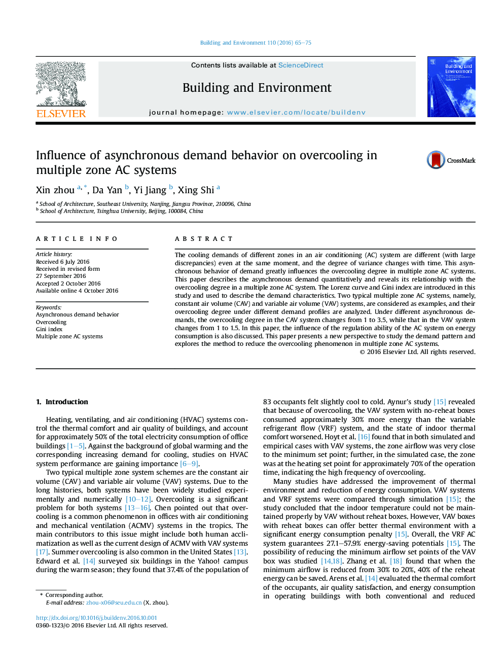 Influence of asynchronous demand behavior on overcooling in multiple zone AC systems