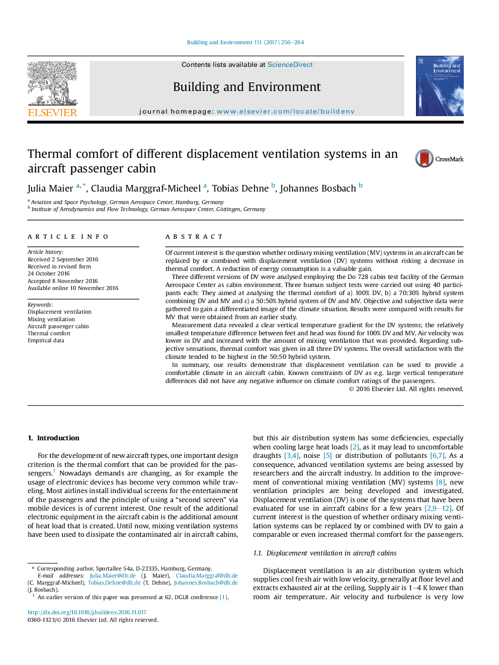 Thermal comfort of different displacement ventilation systems in an aircraft passenger cabin