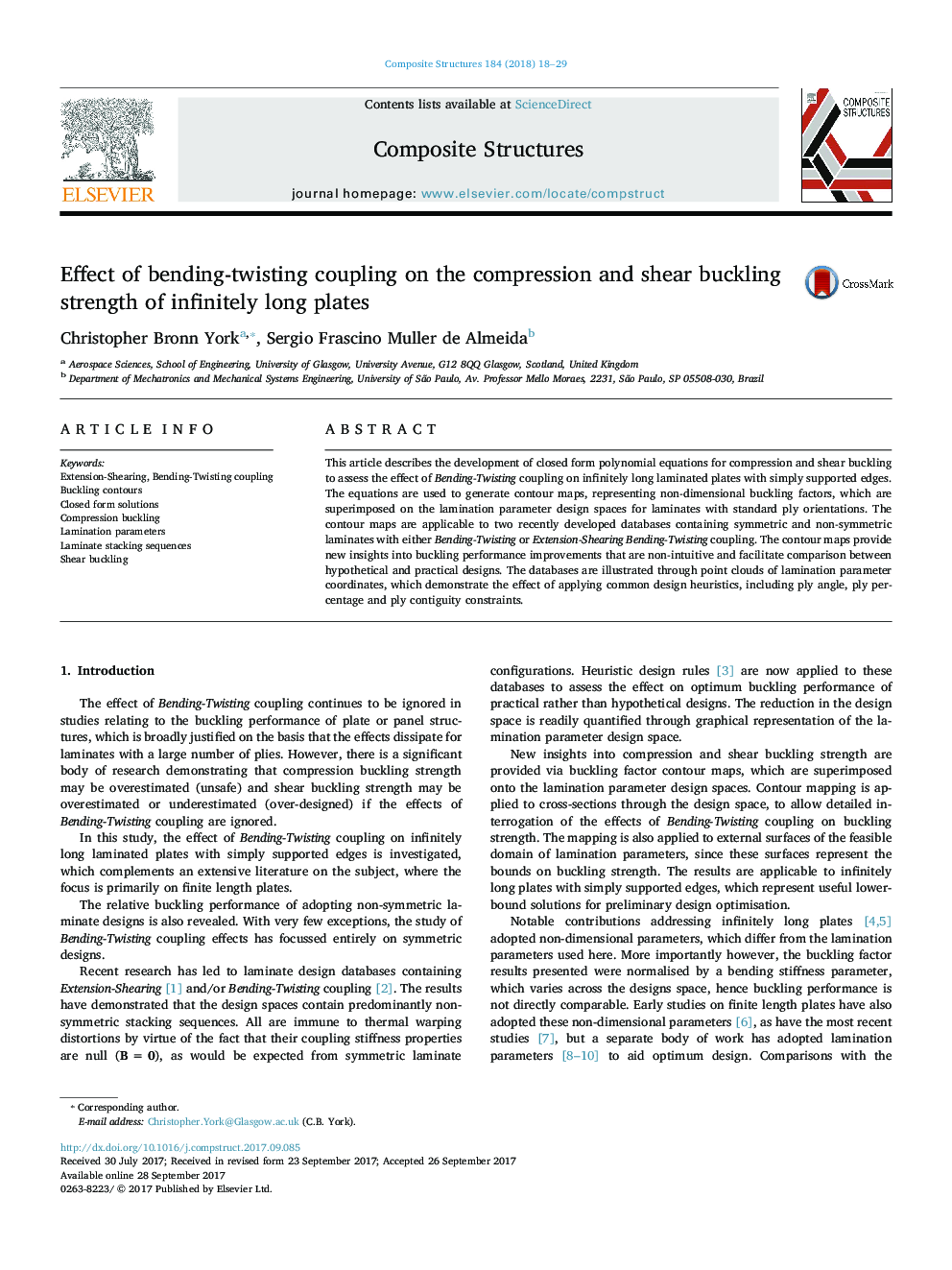 Effect of bending-twisting coupling on the compression and shear buckling strength of infinitely long plates