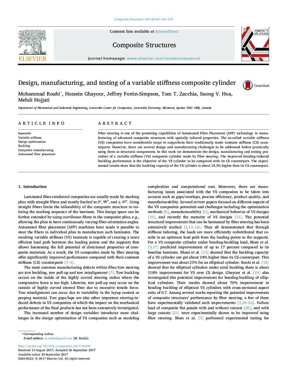 Design, manufacturing, and testing of a variable stiffness composite cylinder