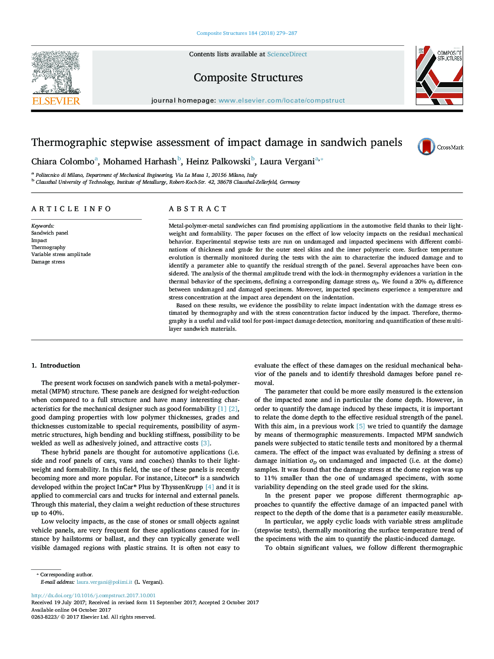 Thermographic stepwise assessment of impact damage in sandwich panels