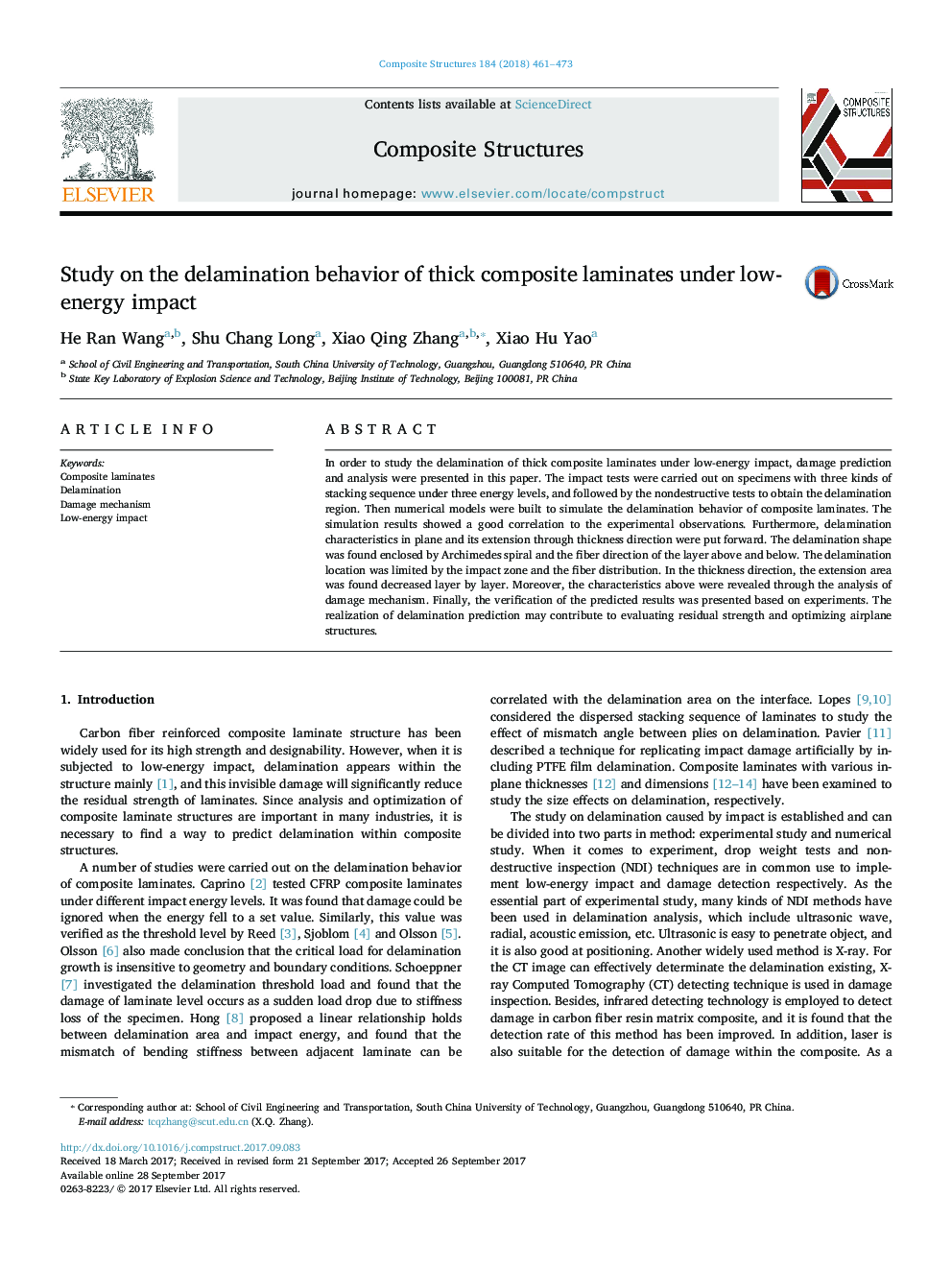 Study on the delamination behavior of thick composite laminates under low-energy impact