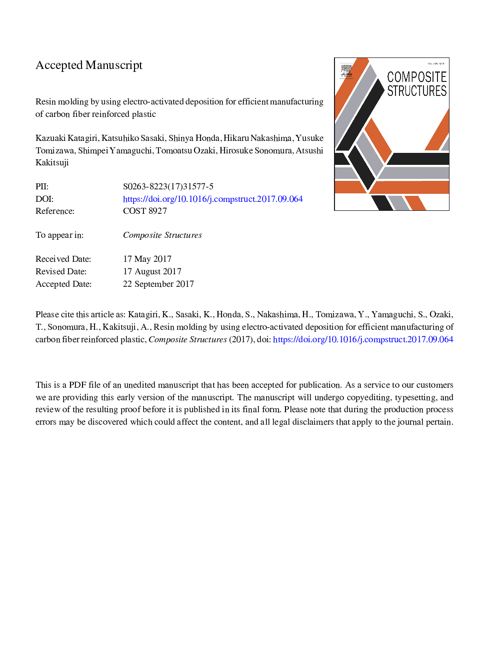 Resin molding by using electro-activated deposition for efficient manufacturing of carbon fiber reinforced plastic