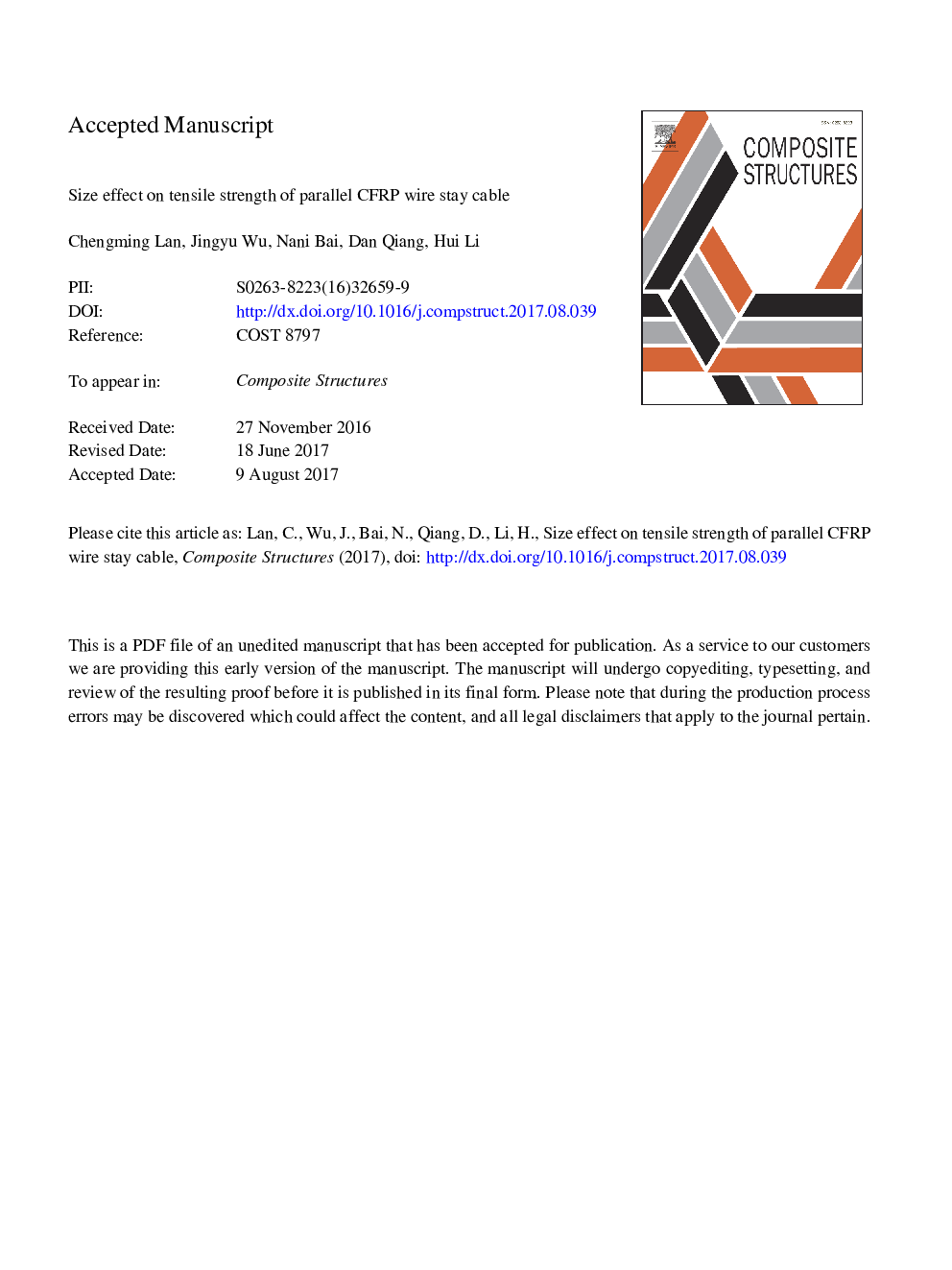 Size effect on tensile strength of parallel CFRP wire stay cable