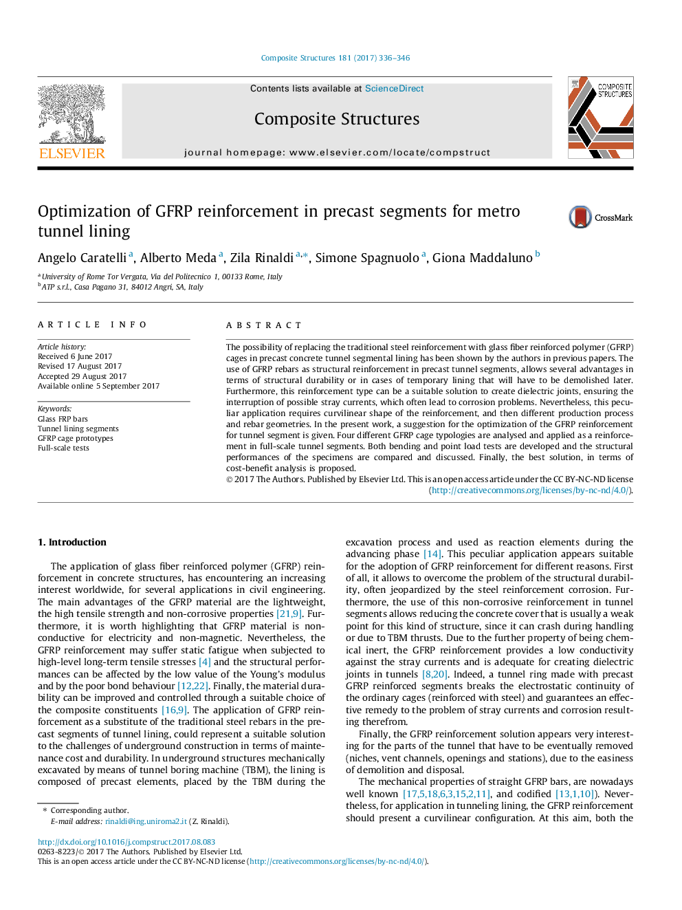 عکس صفحه اول مقاله: Optimization of GFRP reinforcement in precast segments for metro tunnel lining Optimization of GFRP reinforcement in precast segments for metro tunnel lining