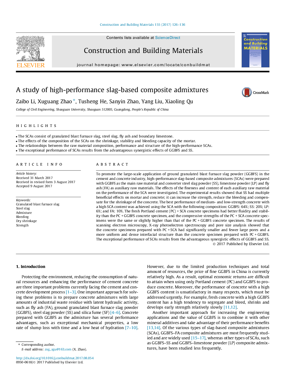 A study of high-performance slag-based composite admixtures