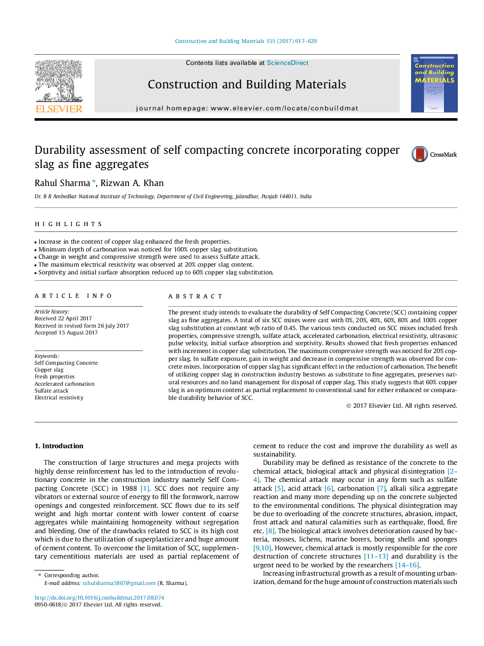 Durability assessment of self compacting concrete incorporating copper slag as fine aggregates