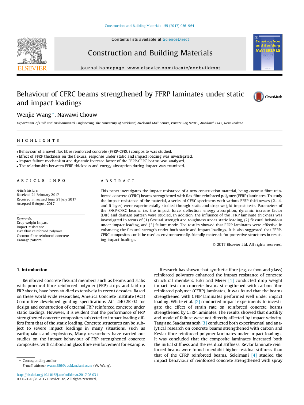 Behaviour of CFRC beams strengthened by FFRP laminates under static and impact loadings