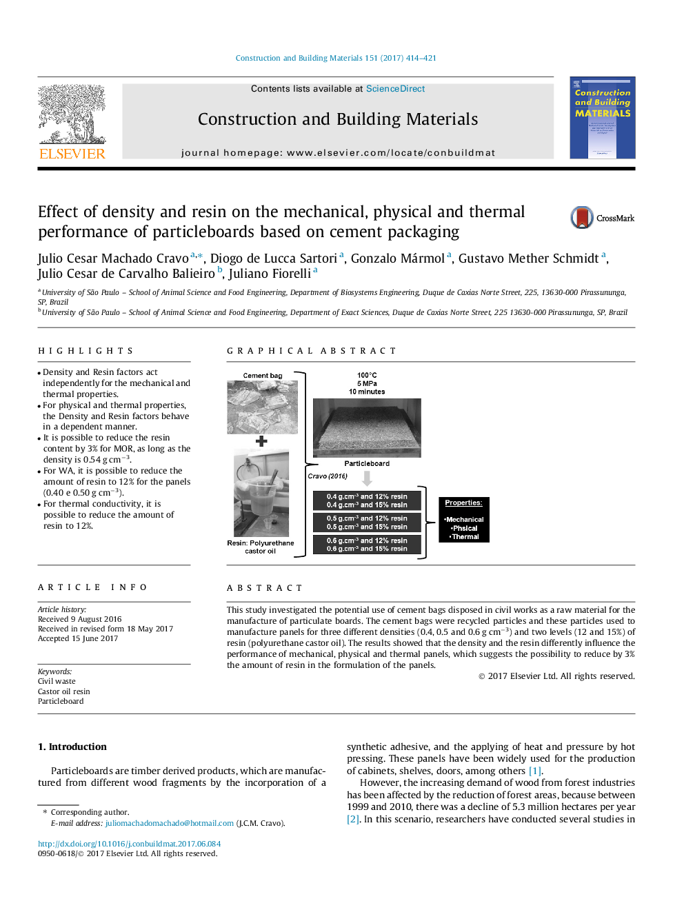 Effect of density and resin on the mechanical, physical and thermal performance of particleboards based on cement packaging