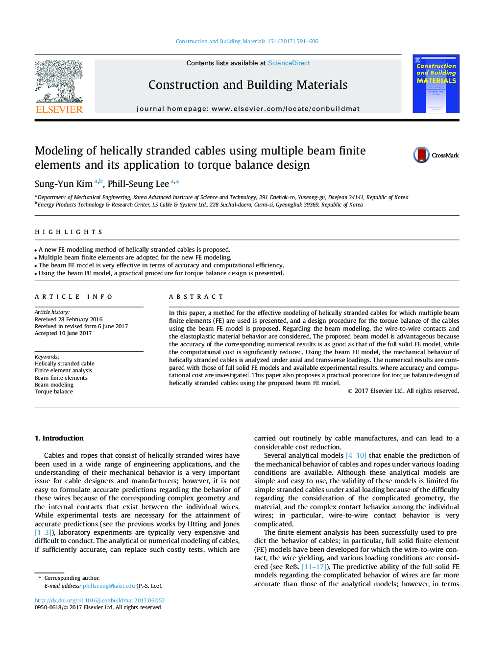 Modeling of helically stranded cables using multiple beam finite elements and its application to torque balance design