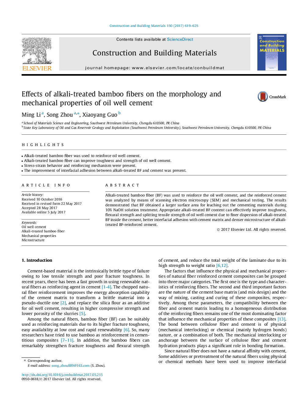 Effects of alkali-treated bamboo fibers on the morphology and mechanical properties of oil well cement