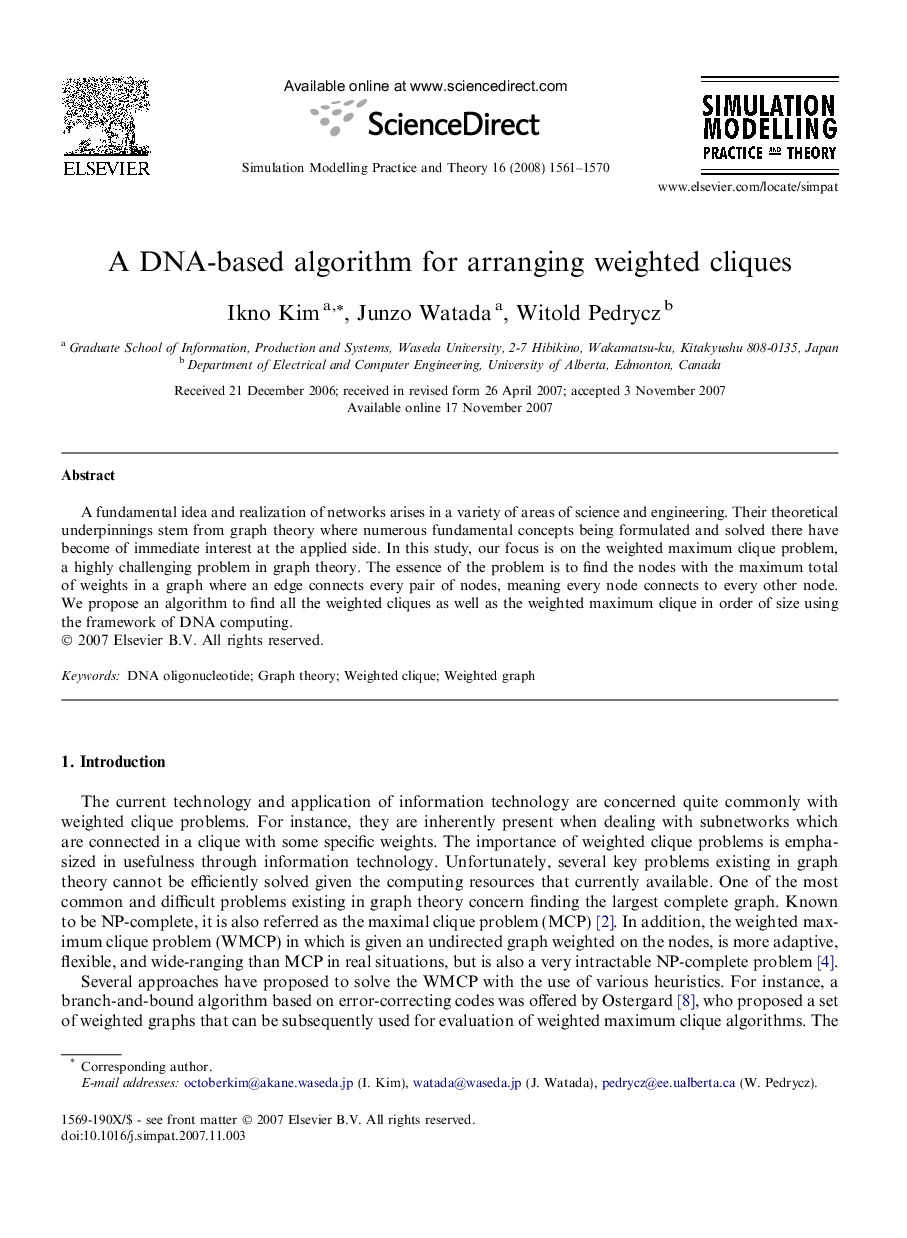 A DNA-based algorithm for arranging weighted cliques