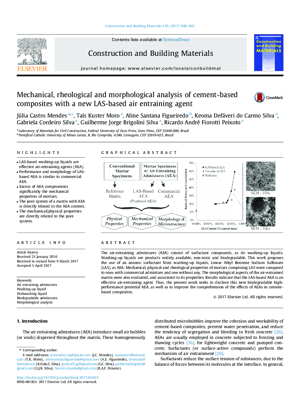 Mechanical, rheological and morphological analysis of cement-based composites with a new LAS-based air entraining agent