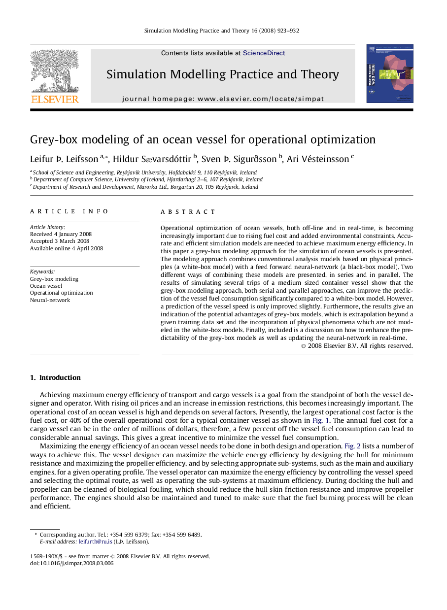 Grey-box modeling of an ocean vessel for operational optimization