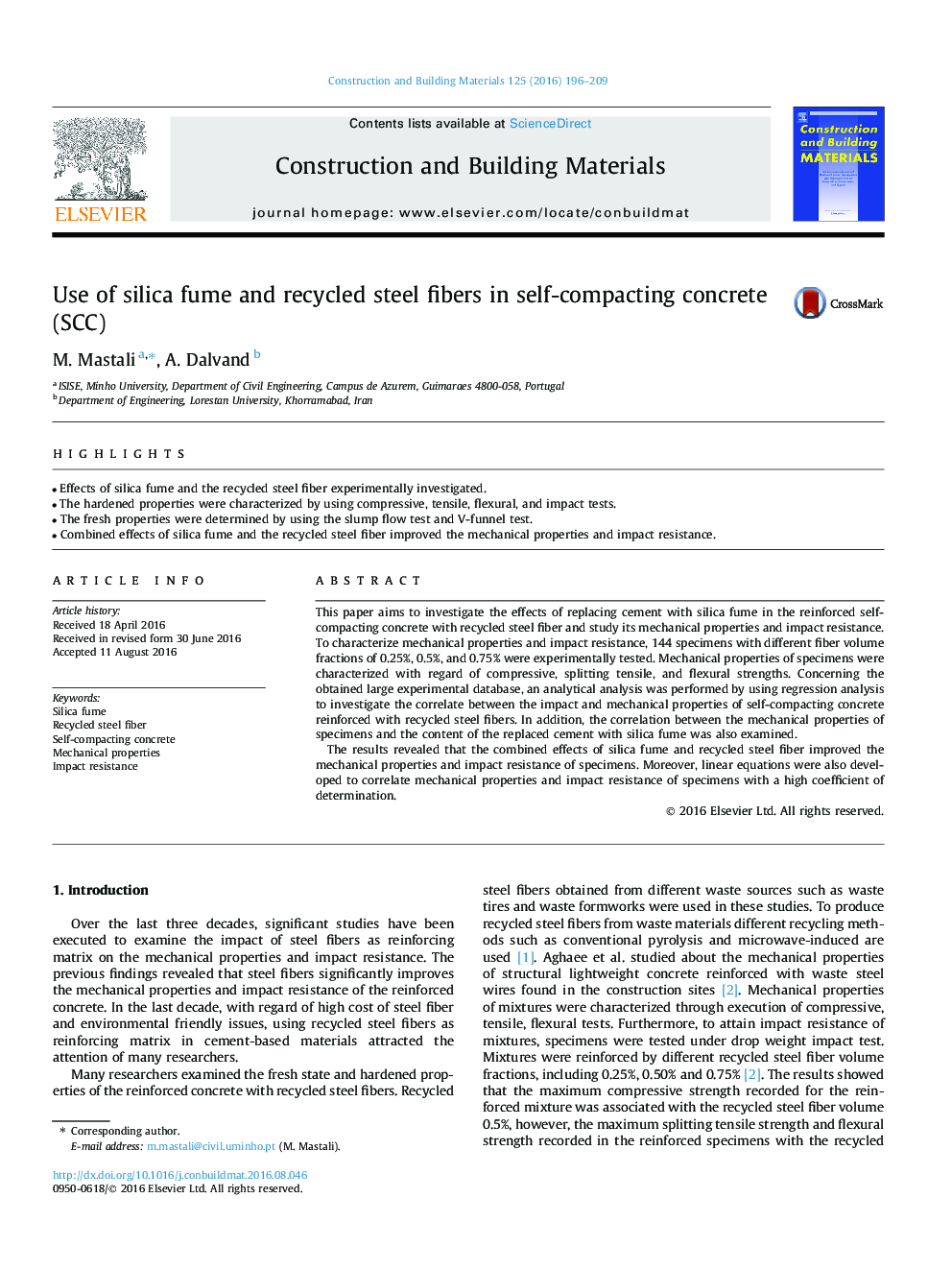 Use of silica fume and recycled steel fibers in self-compacting concrete (SCC)