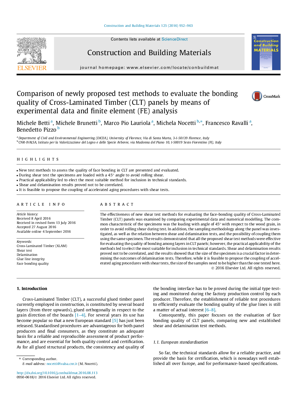 Comparison of newly proposed test methods to evaluate the bonding quality of Cross-Laminated Timber (CLT) panels by means of experimental data and finite element (FE) analysis