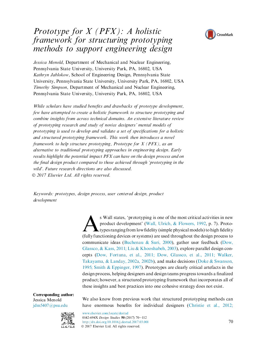 Prototype for X (PFX): A holistic framework for structuring prototyping methods to support engineering design