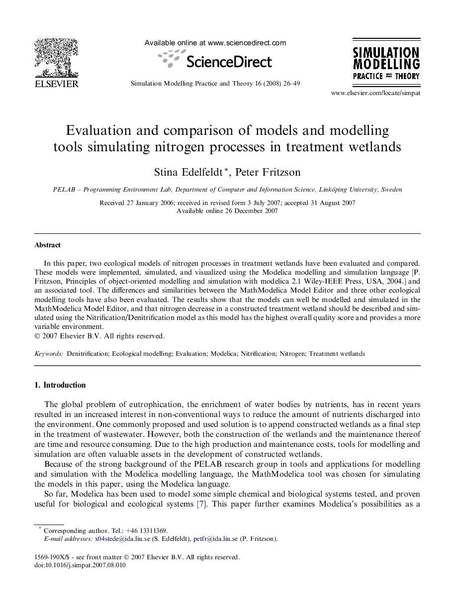 Evaluation and comparison of models and modelling tools simulating nitrogen processes in treatment wetlands