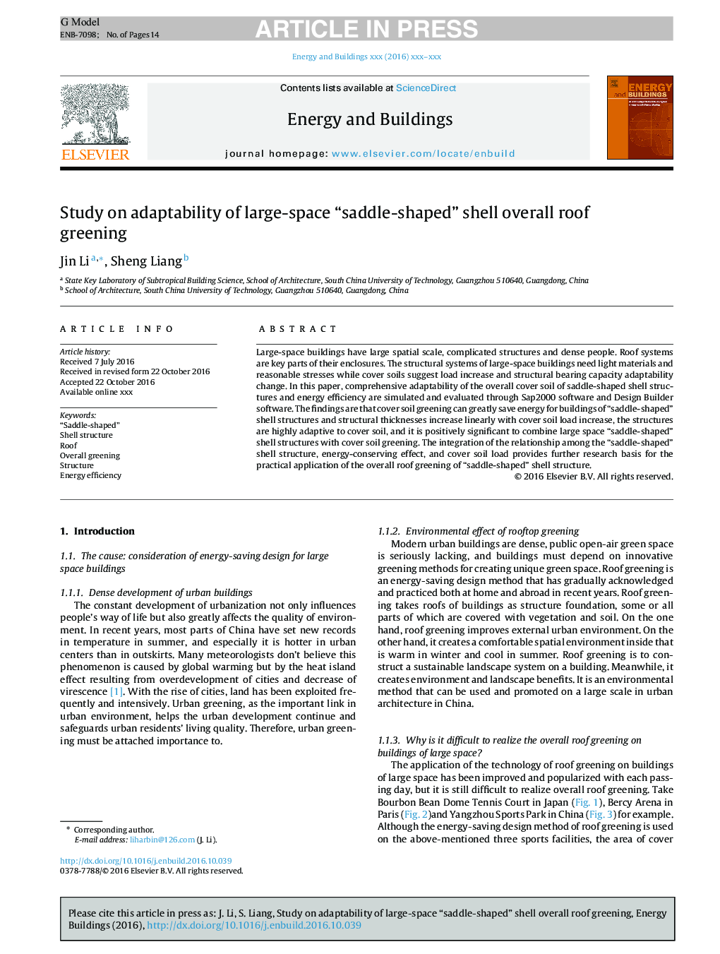 Study on adaptability of large-space “saddle-shaped” shell overall roof greening