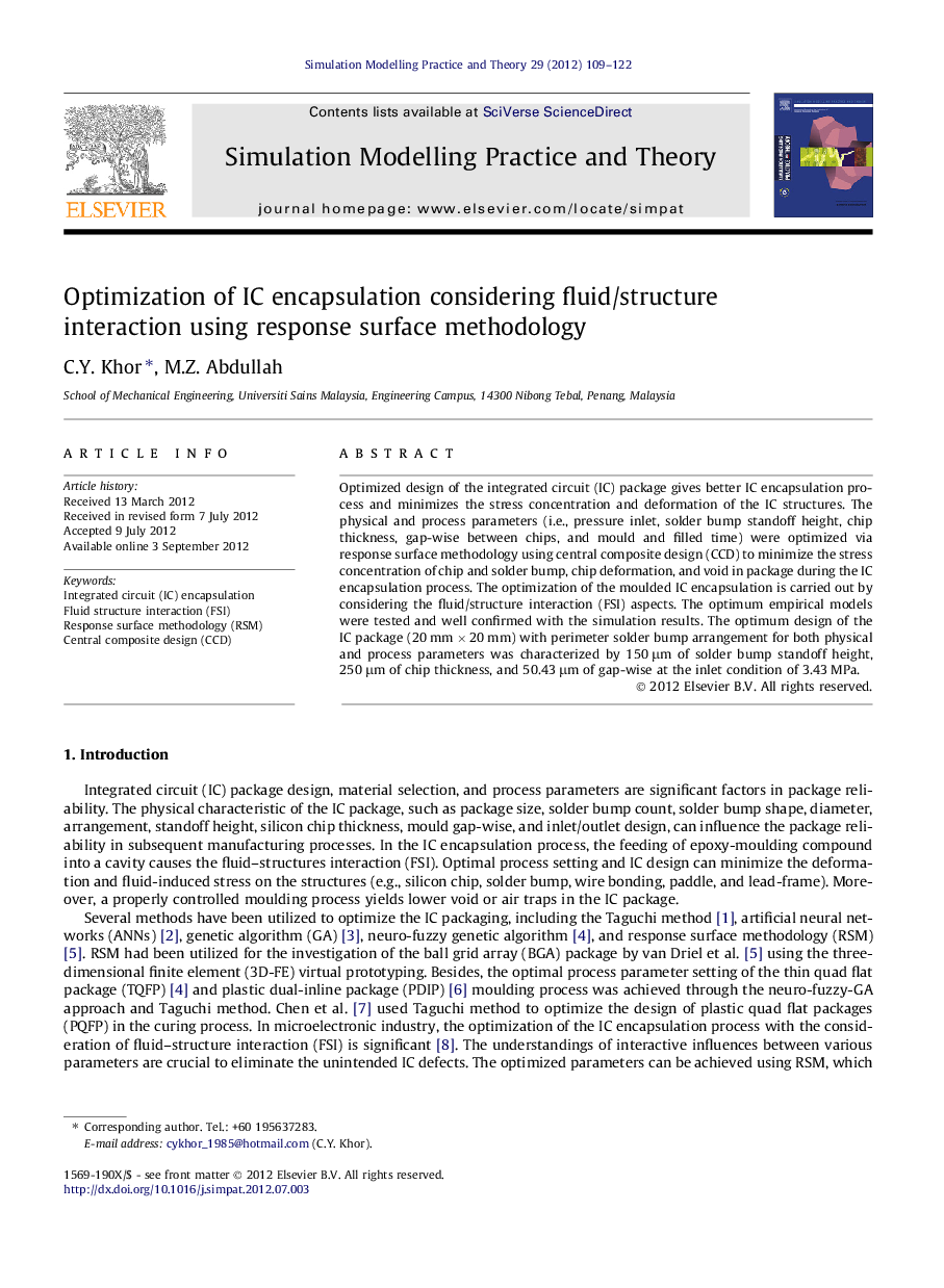 Optimization of IC encapsulation considering fluid/structure interaction using response surface methodology