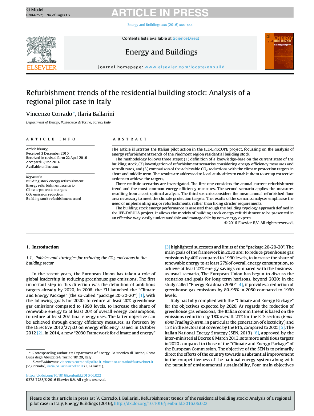 Refurbishment trends of the residential building stock: Analysis of a regional pilot case in Italy