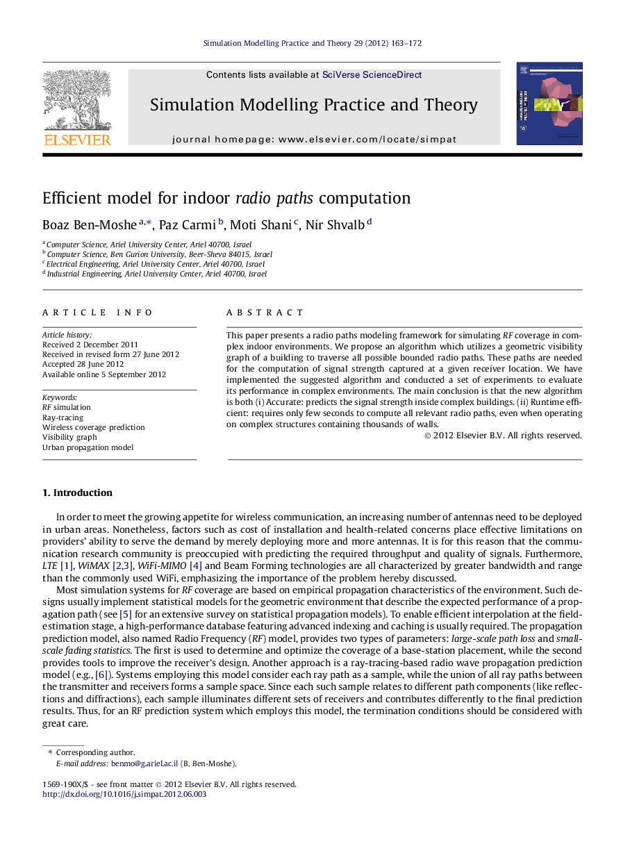 Efficient model for indoor radio paths computation