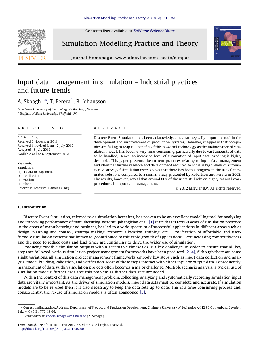 Input data management in simulation – Industrial practices and future trends