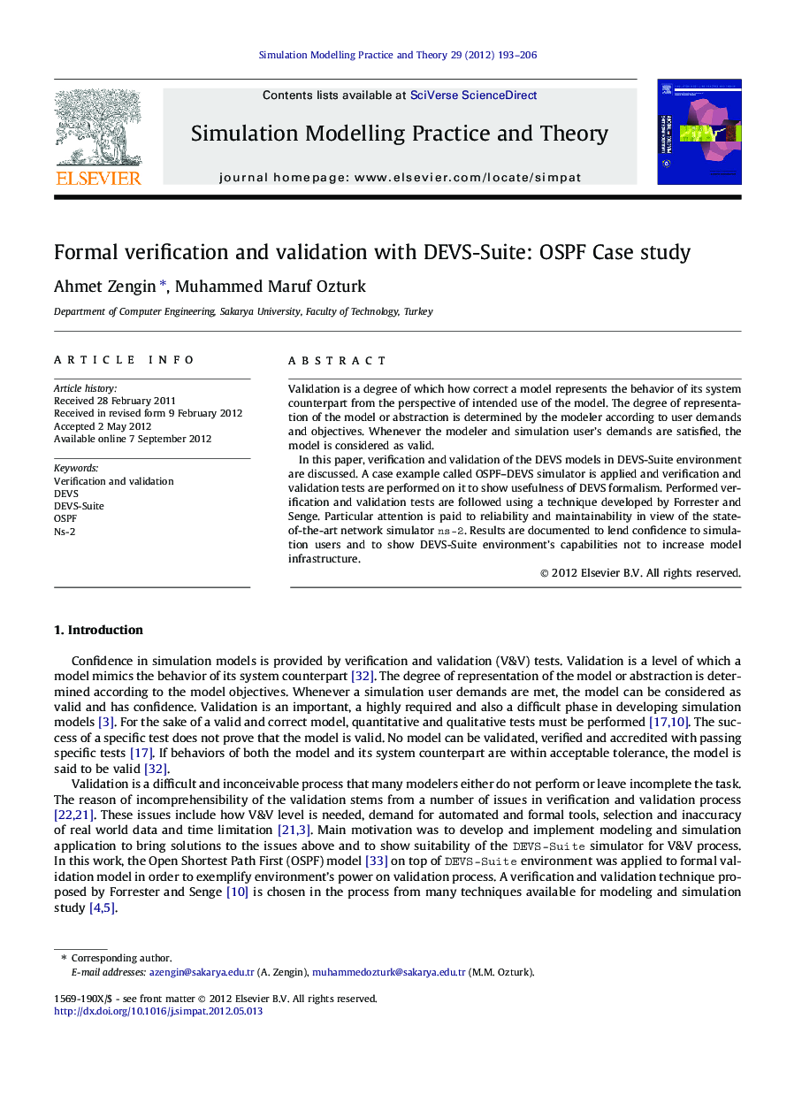 Formal verification and validation with DEVS-Suite: OSPF Case study