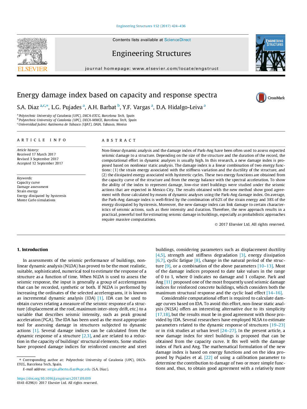 Energy damage index based on capacity and response spectra