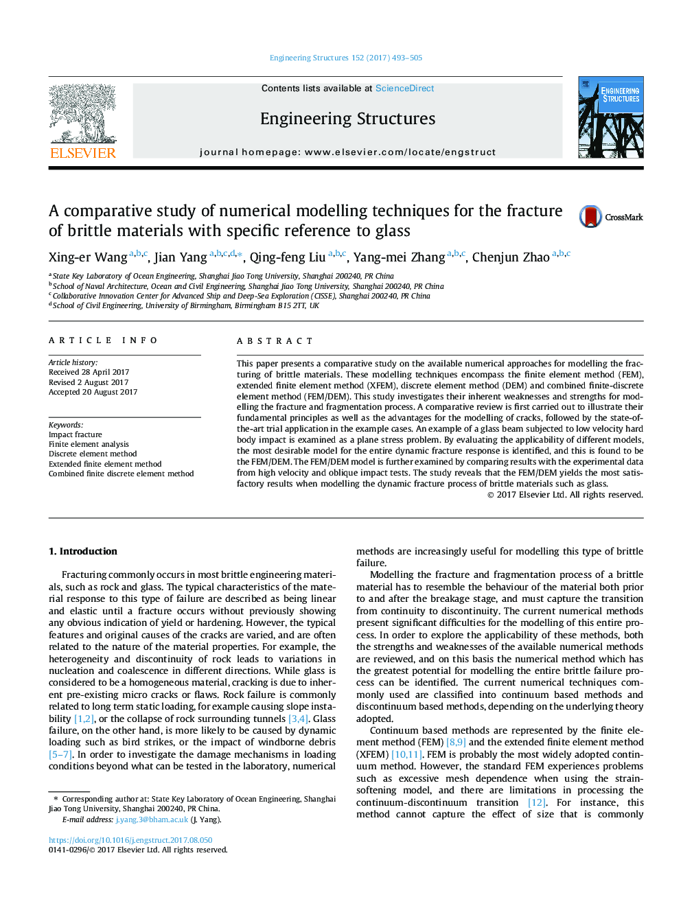 A comparative study of numerical modelling techniques for the fracture of brittle materials with specific reference to glass