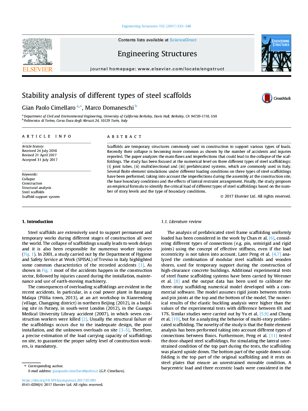 Stability analysis of different types of steel scaffolds