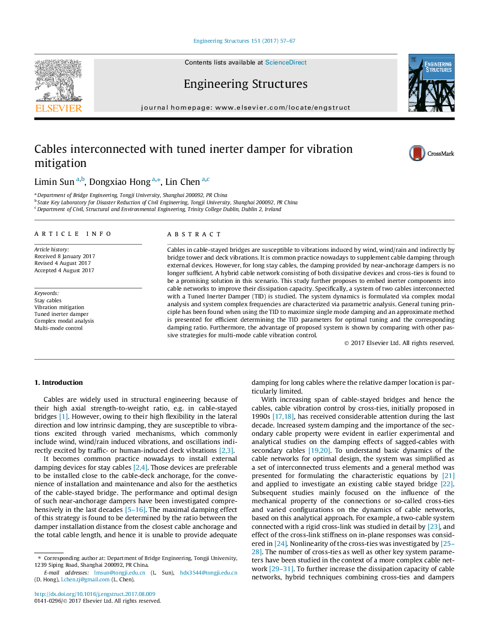 Cables interconnected with tuned inerter damper for vibration mitigation