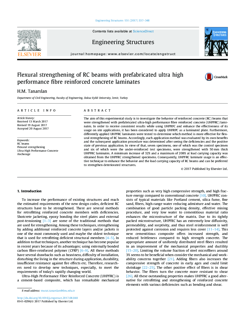عکس صفحه اول مقاله: Flexural strengthening of RC beams with prefabricated ultra high performance fibre reinforced concrete laminates Flexural strengthening of RC beams with prefabricated ultra high performance fibre reinforced concrete laminates