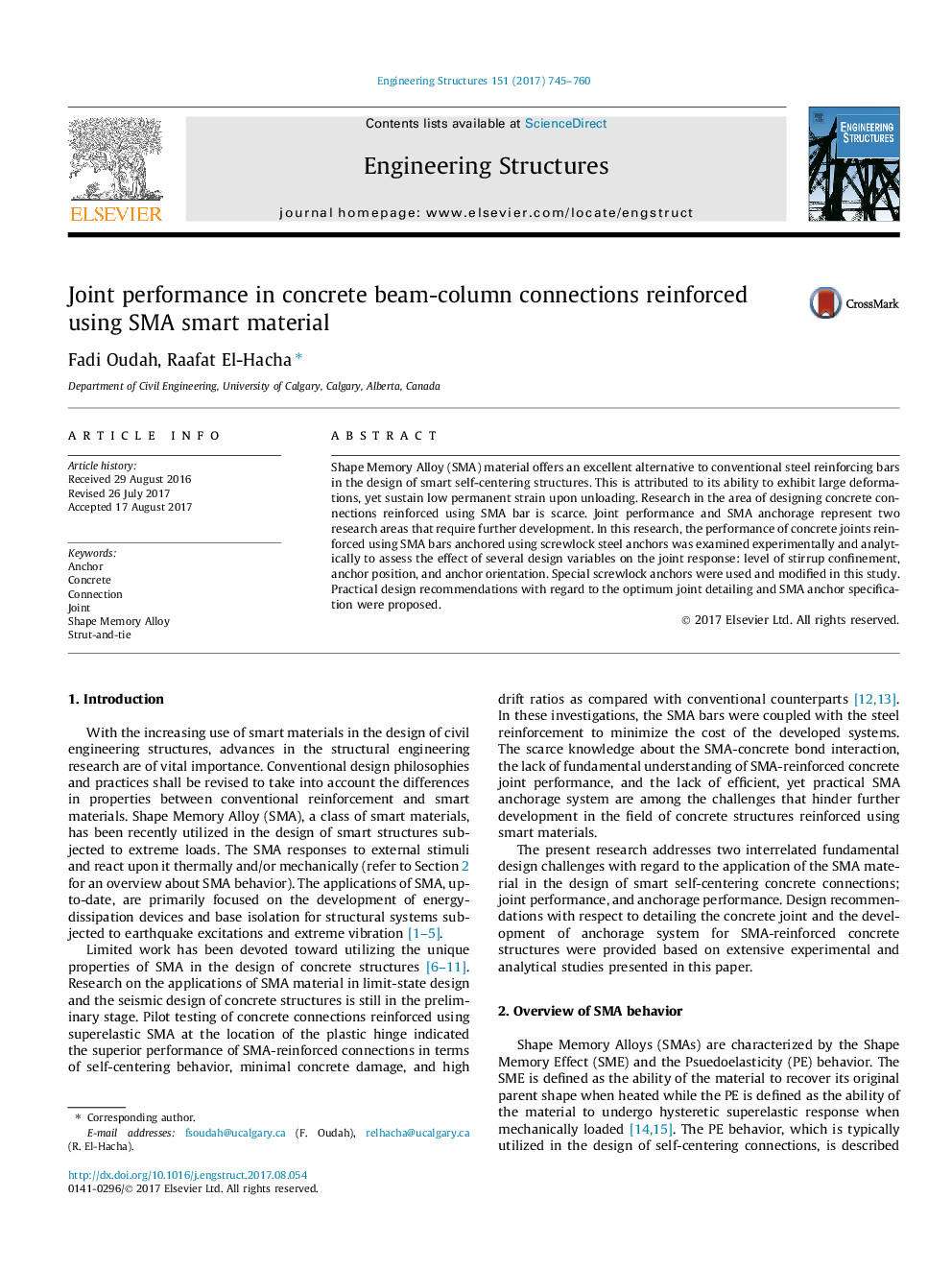 Joint performance in concrete beam-column connections reinforced using SMA smart material