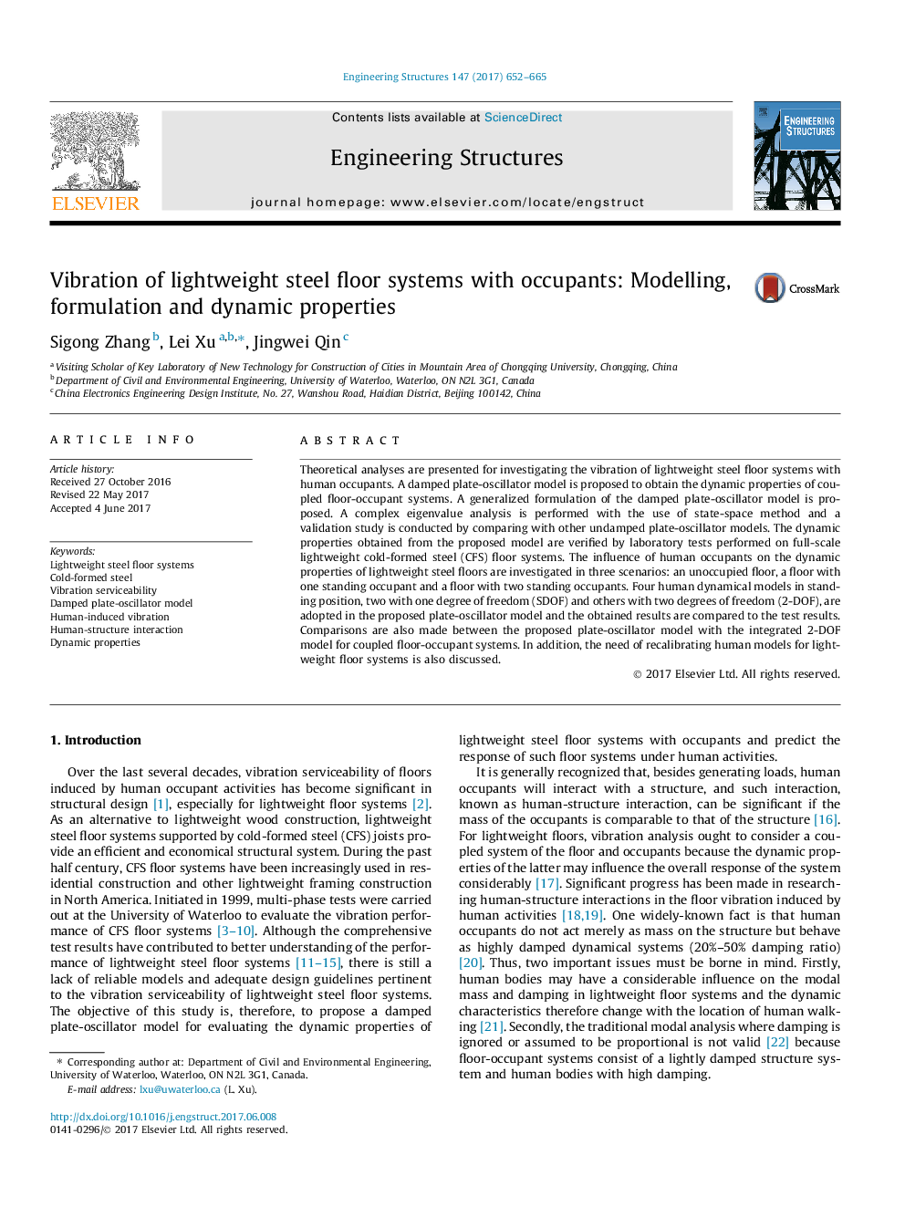 Vibration of lightweight steel floor systems with occupants: Modelling, formulation and dynamic properties