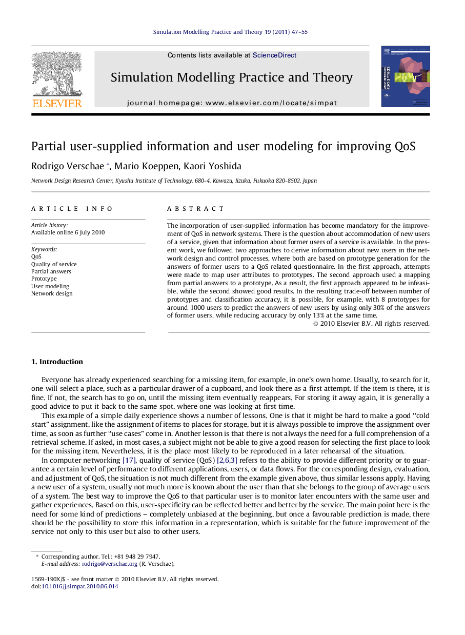 عکس صفحه اول مقاله: Partial user-supplied information and user modeling for improving QoS Partial user-supplied information and user modeling for improving QoS