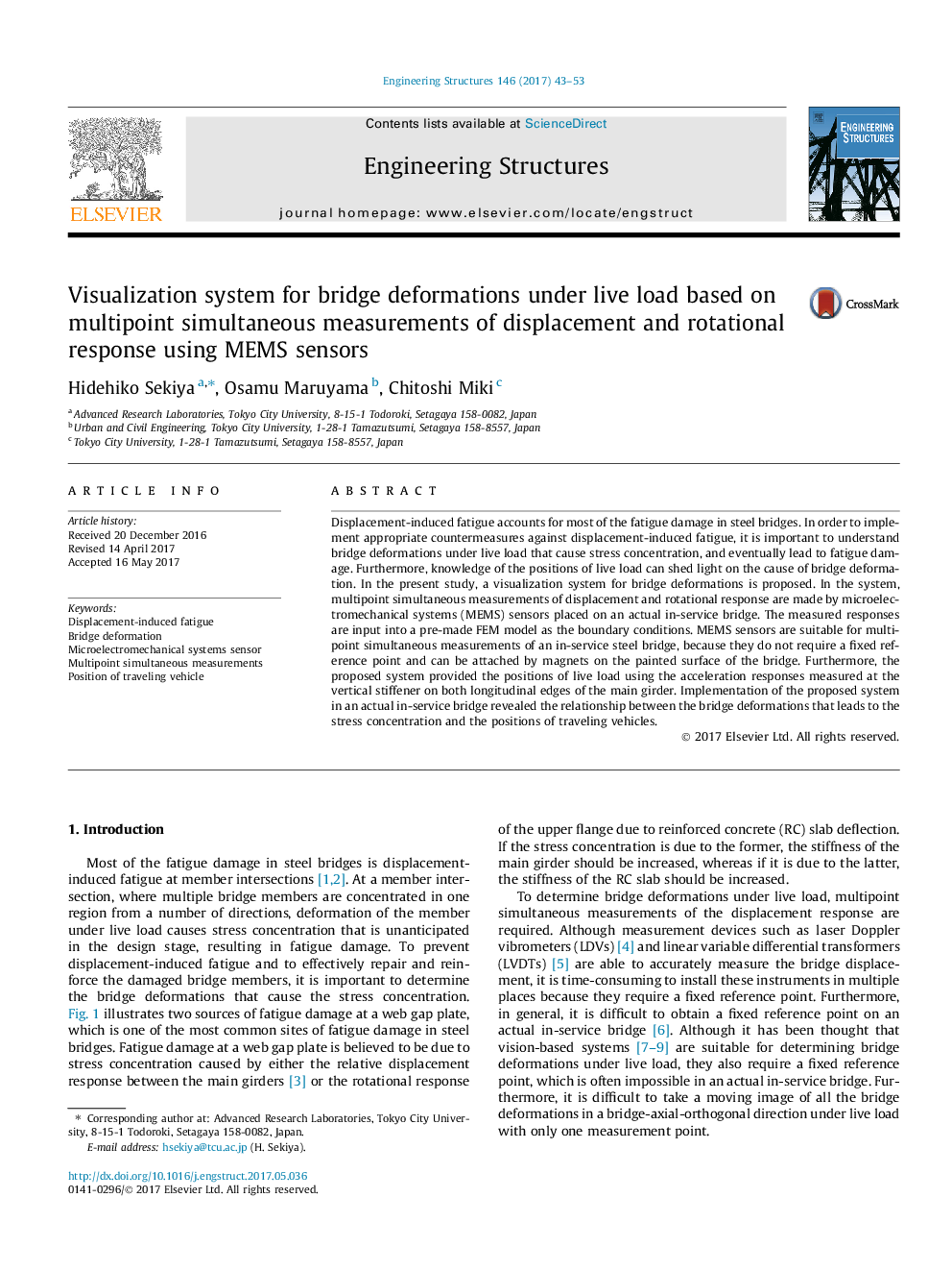 Visualization system for bridge deformations under live load based on multipoint simultaneous measurements of displacement and rotational response using MEMS sensors