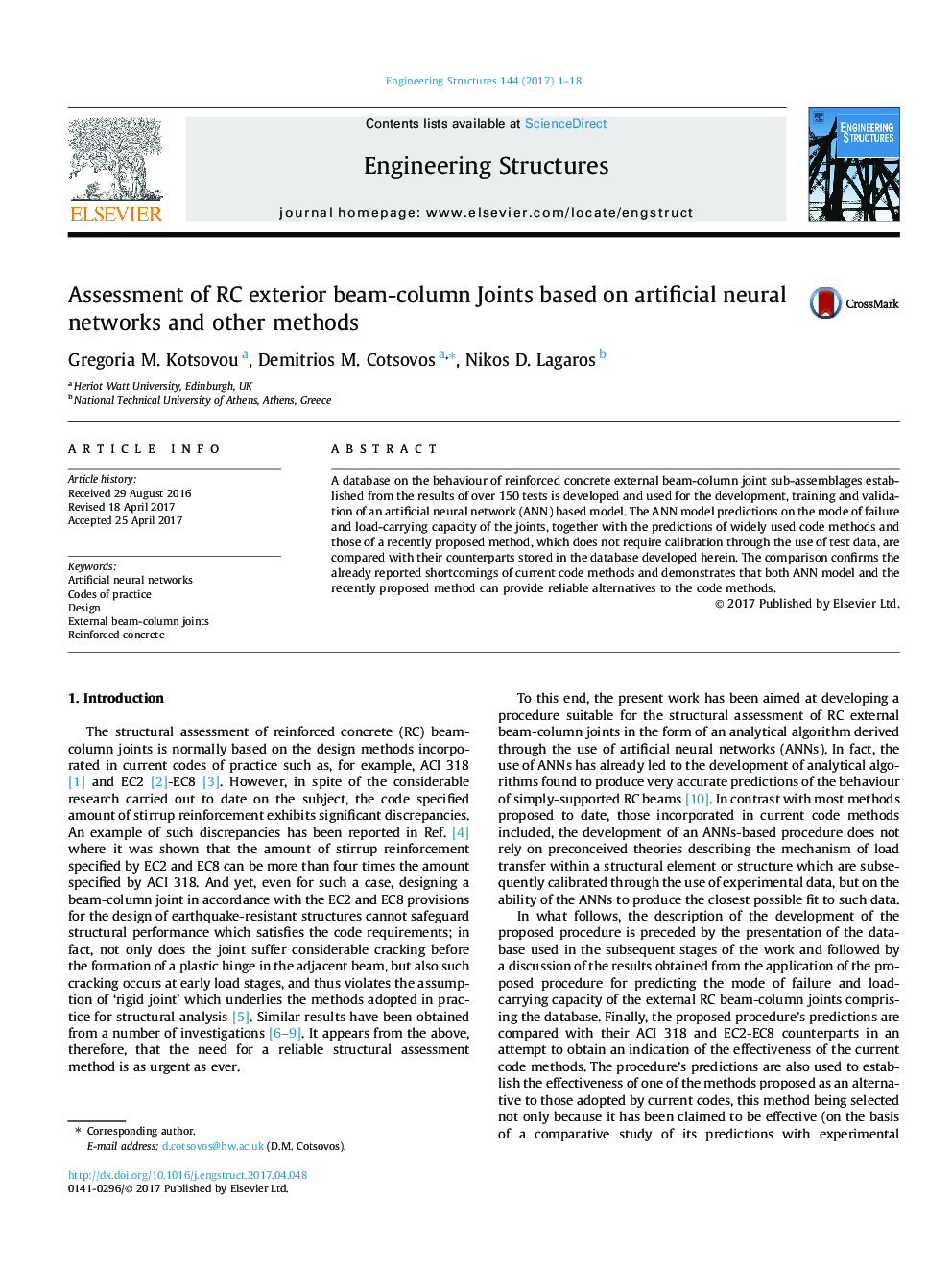 Assessment of RC exterior beam-column Joints based on artificial neural networks and other methods