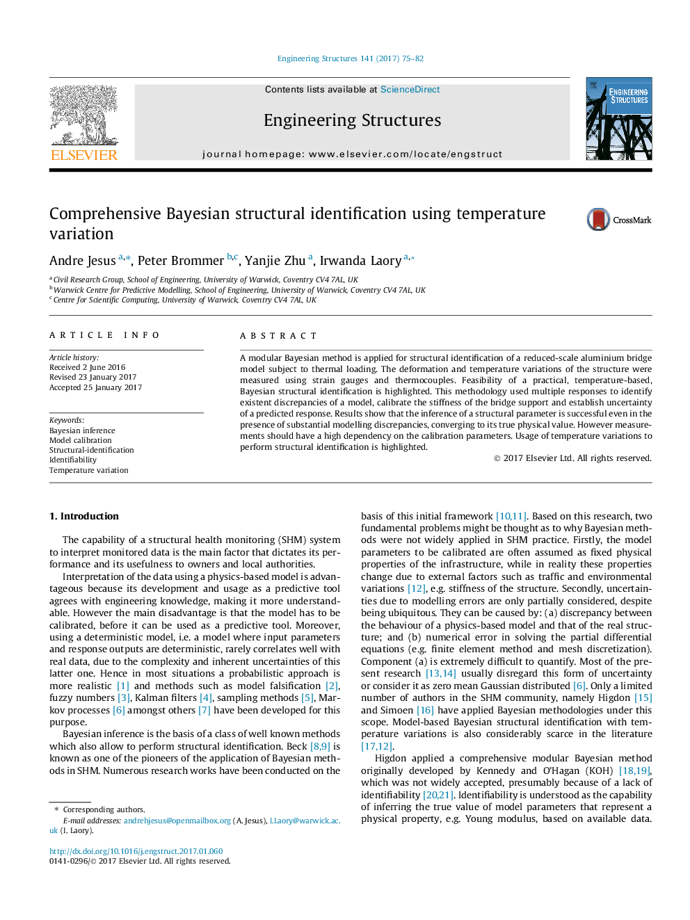 Comprehensive Bayesian structural identification using temperature variation