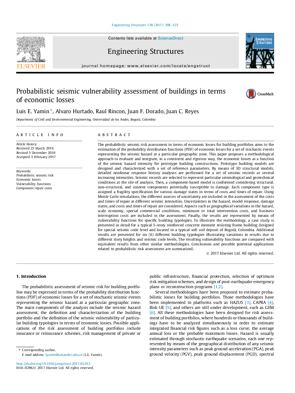 Probabilistic seismic vulnerability assessment of buildings in terms of economic losses