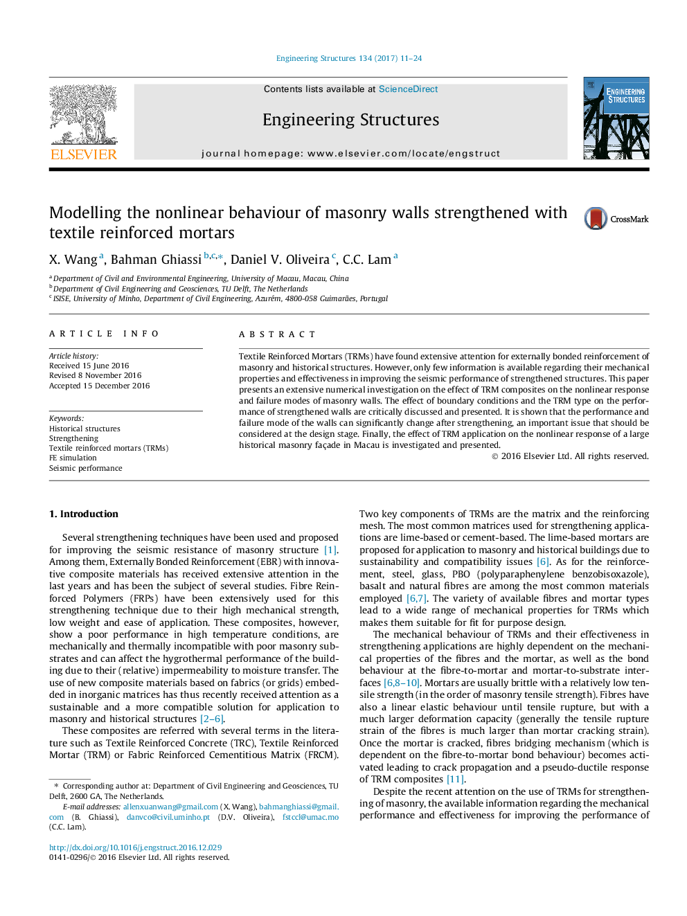 Modelling the nonlinear behaviour of masonry walls strengthened with textile reinforced mortars