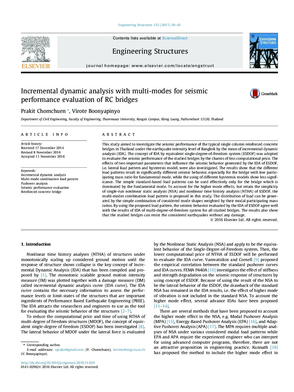 عکس صفحه اول مقاله: Incremental dynamic analysis with multi-modes for seismic performance evaluation of RC bridges Incremental dynamic analysis with multi-modes for seismic performance evaluation of RC bridges