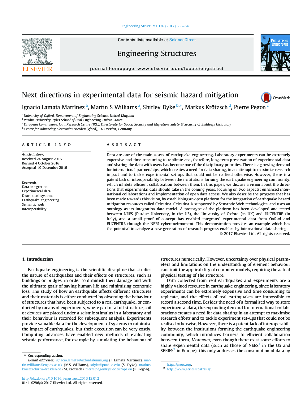 Next directions in experimental data for seismic hazard mitigation