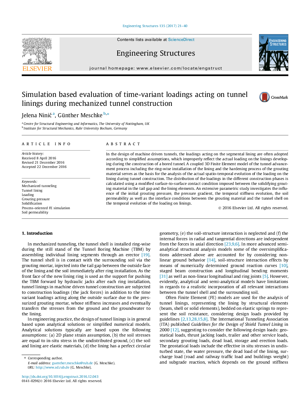 Simulation based evaluation of time-variant loadings acting on tunnel linings during mechanized tunnel construction