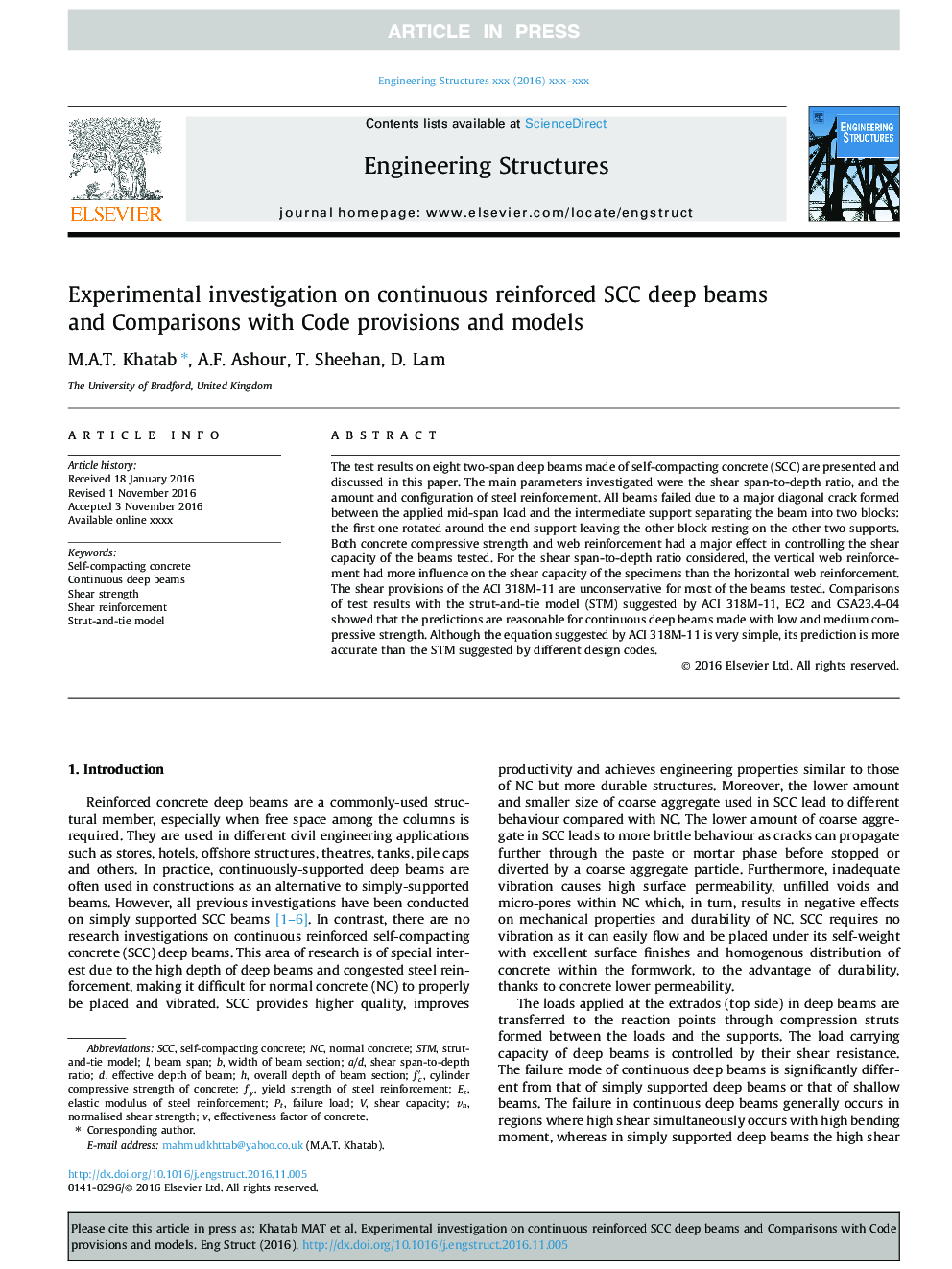 Experimental investigation on continuous reinforced SCC deep beams and Comparisons with Code provisions and models