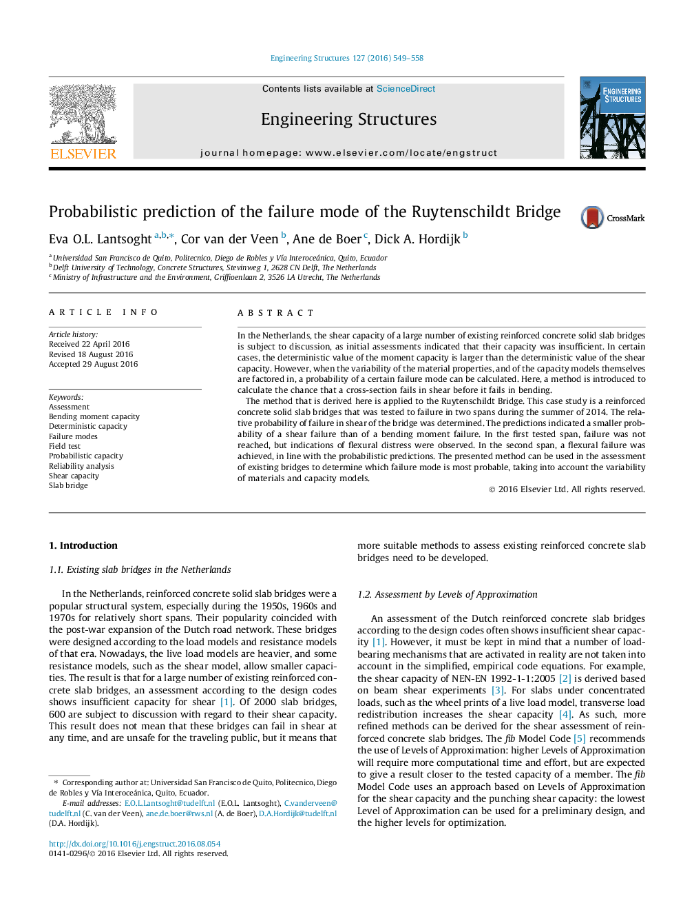 Probabilistic prediction of the failure mode of the Ruytenschildt Bridge