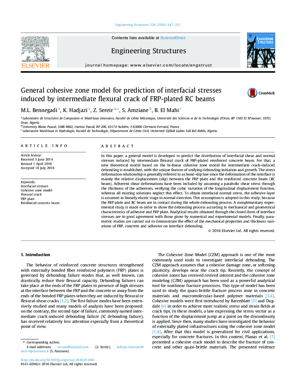 General cohesive zone model for prediction of interfacial stresses induced by intermediate flexural crack of FRP-plated RC beams
