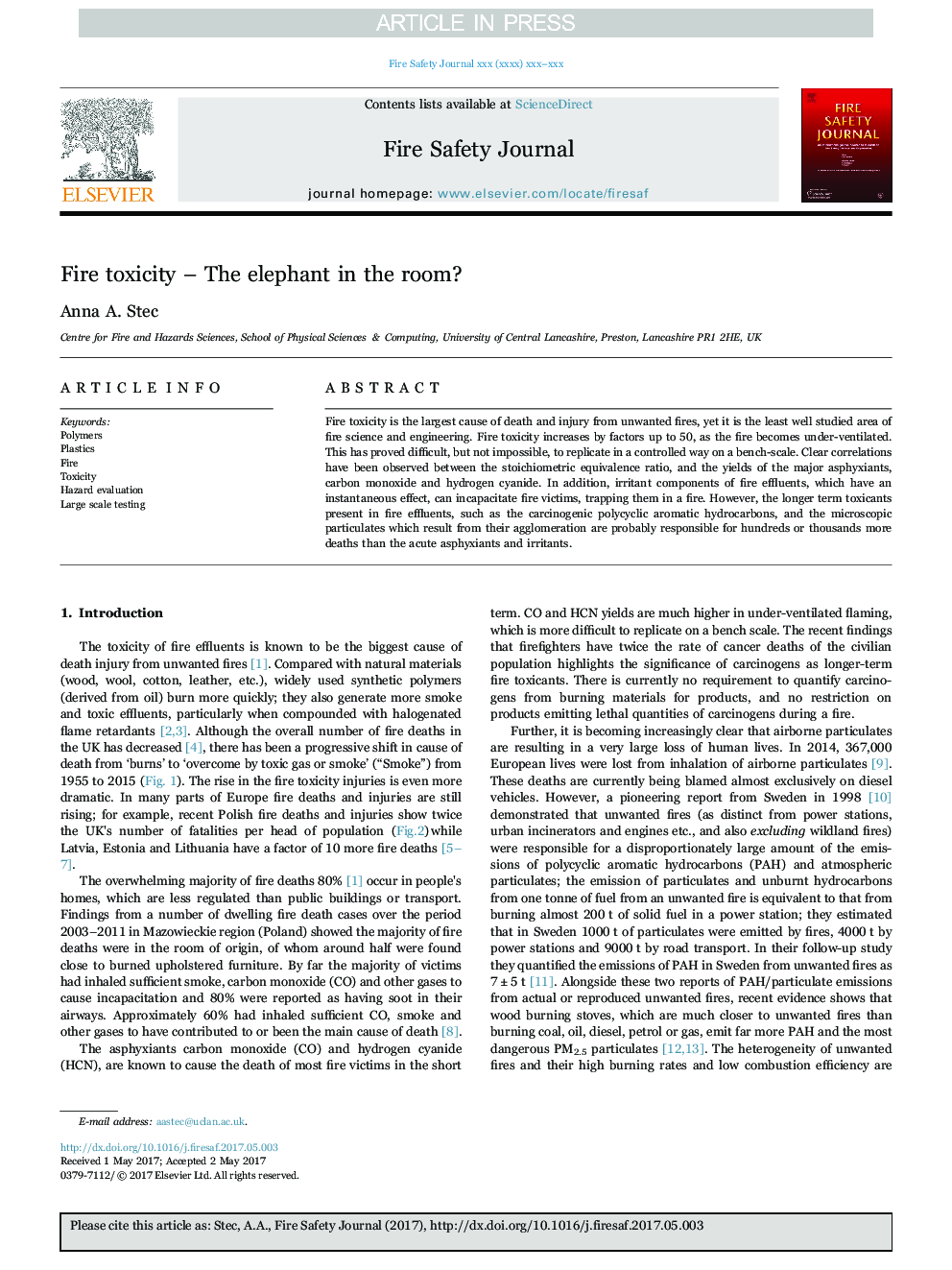 Fire toxicity - The elephant in the room?